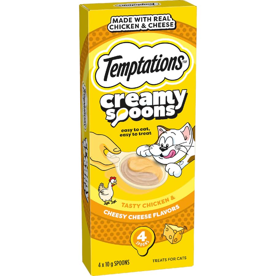 Temptations Creamy Spoons Cat Treats Tasty Chicken & Cheesy Cheese 4x10g