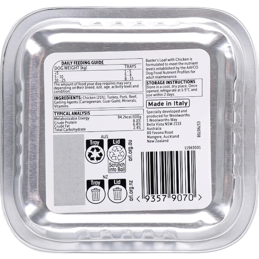 Baxter's Wet Dog Food Adult Loaf With Chicken Aluminium tray 100g