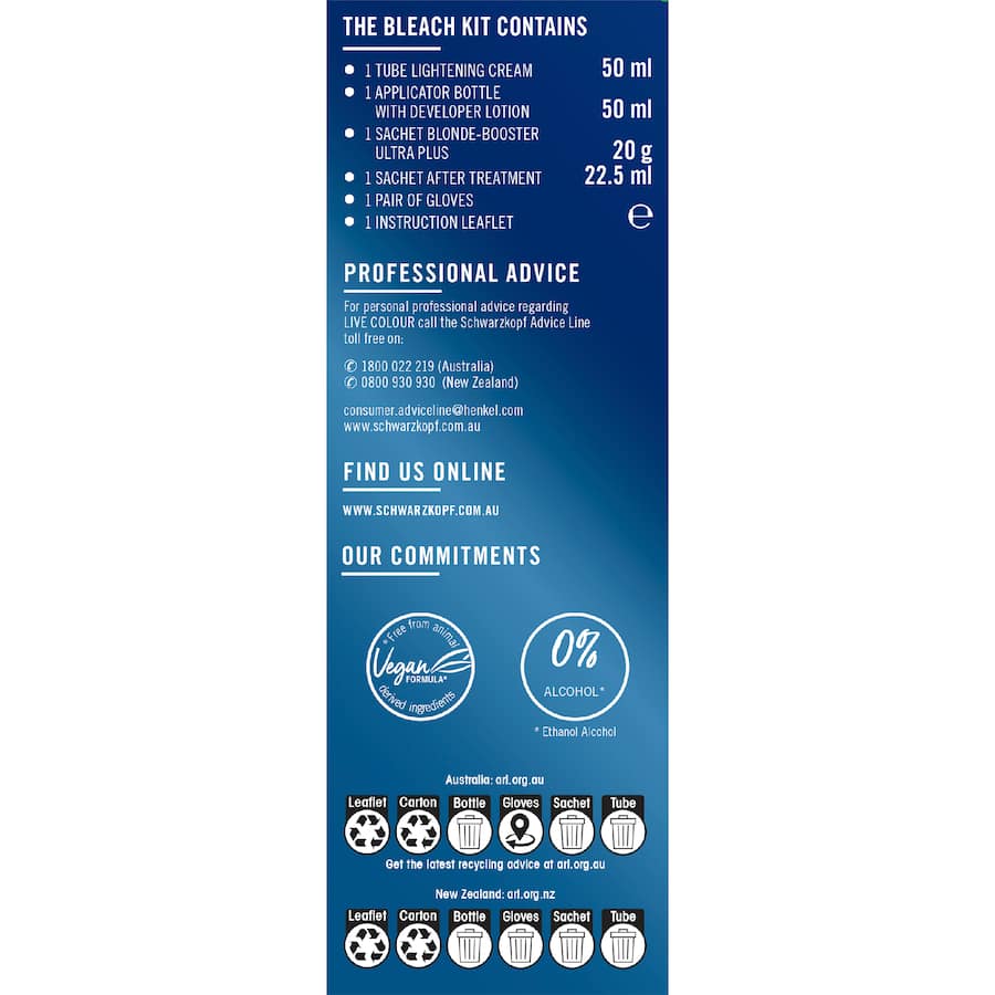 Schwarzkopf Live Colour Hair Colour Intense Bleach Permanent 00a 1pack