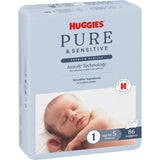Huggies Pure & Sensitive Newborn Nappies Boys & Girls Up To 5kg Size 1 86pack