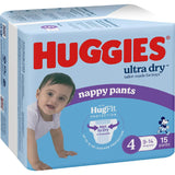 Huggies Ultra Dry Nappy Pants Toddler Boys 9-14kg Size 4 15pack