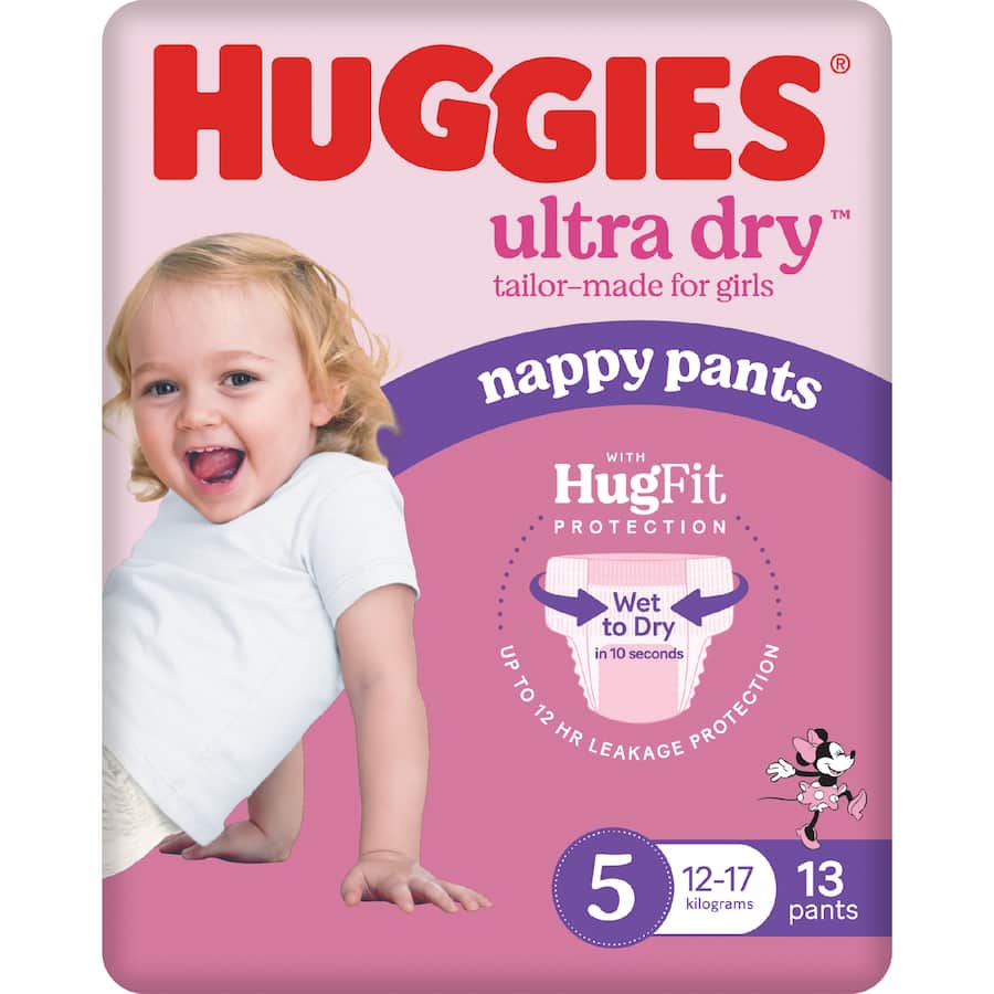 Huggies Ultra Dry Nappy Pants Walker Girls 12-17kg Size 5 13pack