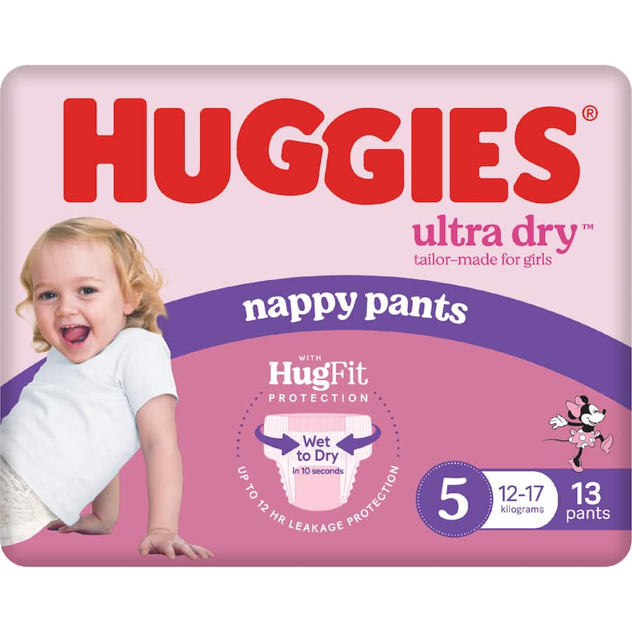 Huggies Ultra Dry Nappy Pants Walker Girls 12-17kg Size 5 13pack
