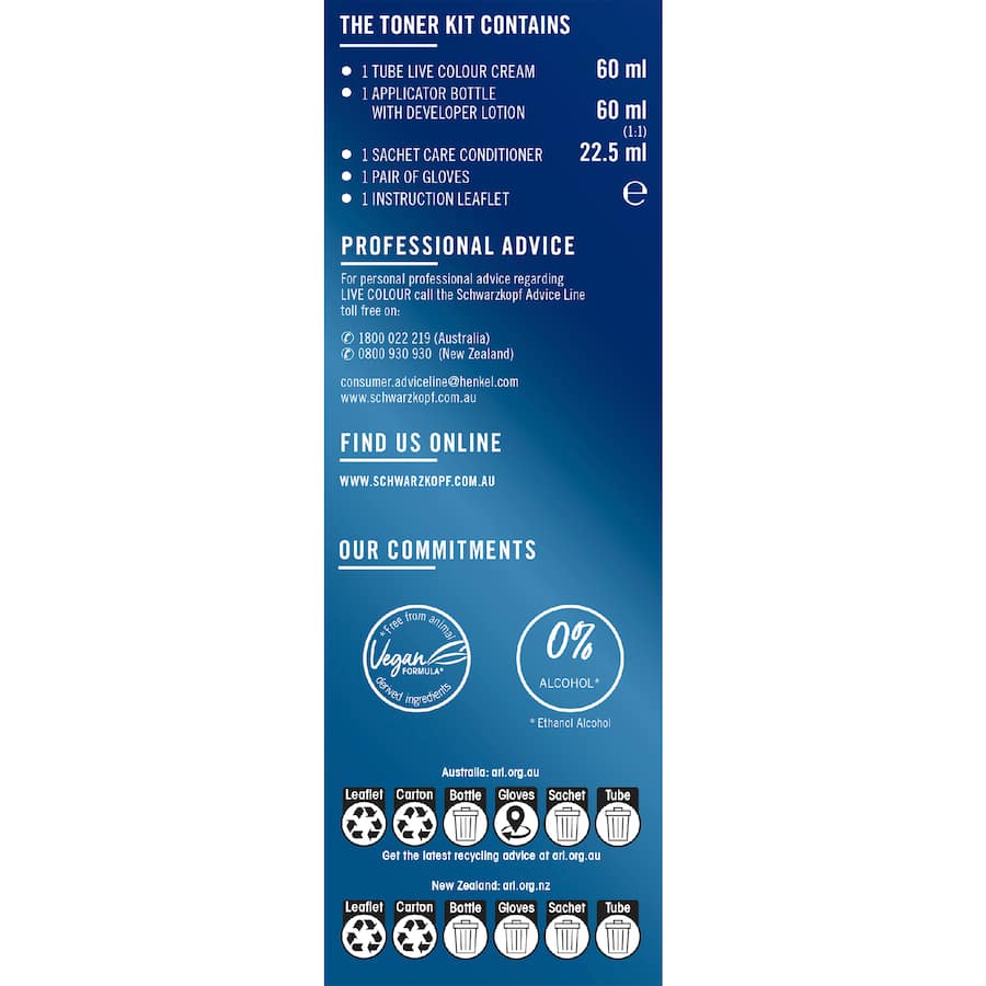 Schwarzkopf Live Colour Hair Colour Post Bleach Toner Blonde T2 - 1pack