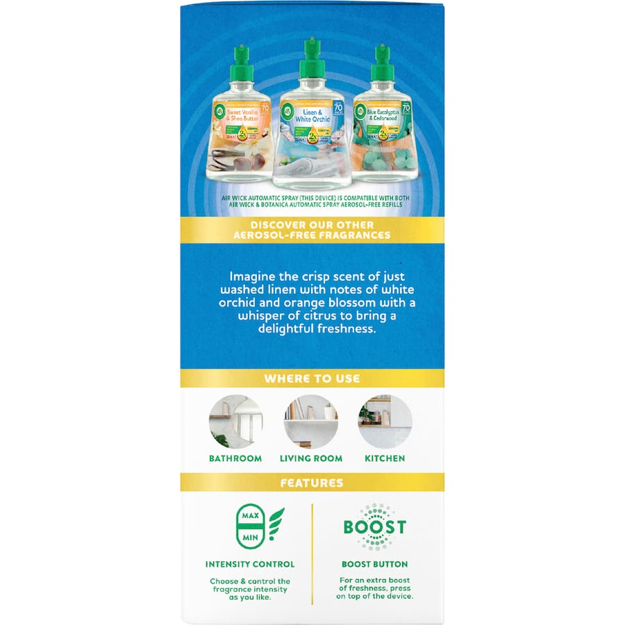 Air Wick 2x Essential Oil Air Freshener Linen &White Orchid Auto Spray - 228mL