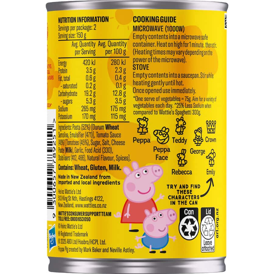 Watties Pasta Peppapig Shapes Intomato 300g