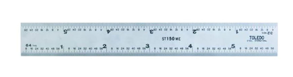 Toledo Stainless Steel Rule 300mm, double-sided with metric and imperial graduations, ideal for precise measurements in various projects.