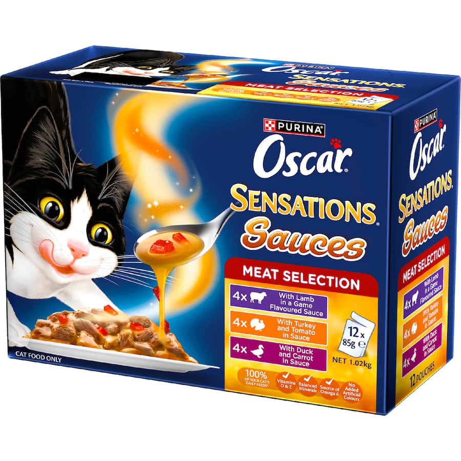 Oscar Sensations Sauces Wet Cat Food Meat Selection Pouches 12x85g