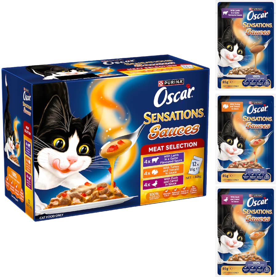 Oscar Sensations Sauces Wet Cat Food Meat Selection Pouches 12x85g