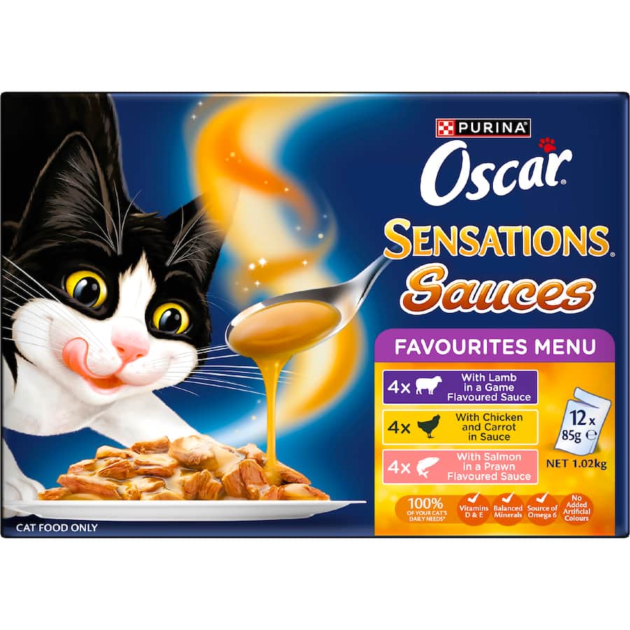 Oscar Sensations Sauces Wet Cat Food Favourites Menu Pouches 12x85g