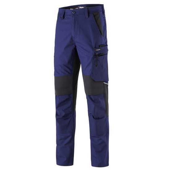 Navy KingGee Stretch Ripstop Quantum Pants, size 97, featuring durable fabric, stretch panels, and multiple cargo pockets.