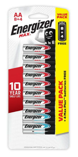 Energizer Max AA 8 Value Pack with 4x Max Plus batteries for reliable power, featuring PowerSeal technology and eco-friendly design.