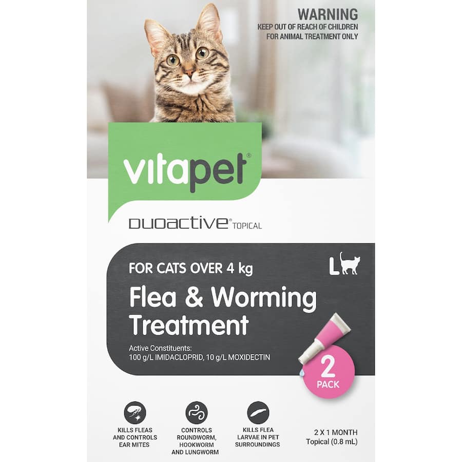 Vitapet Duoactive Pet Care Flea & Worm Treatment Over 4kg - 2 pack