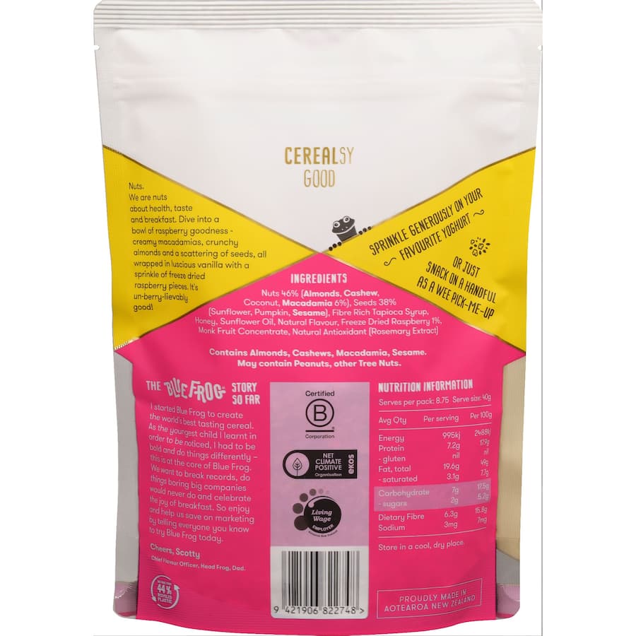 Blue Frog Keto Cereal Raspberry Macadamia & Vanilla 350g