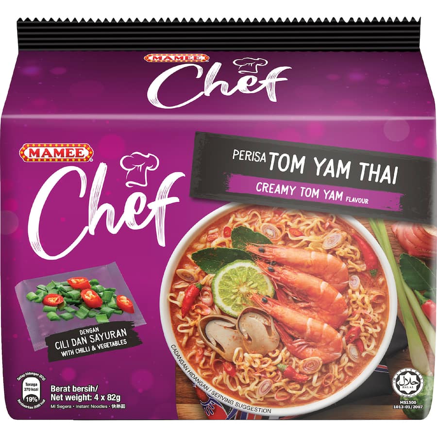 Mamee Chef Instant Noodles Creamy Tom Yam Thai 4 pack 328g