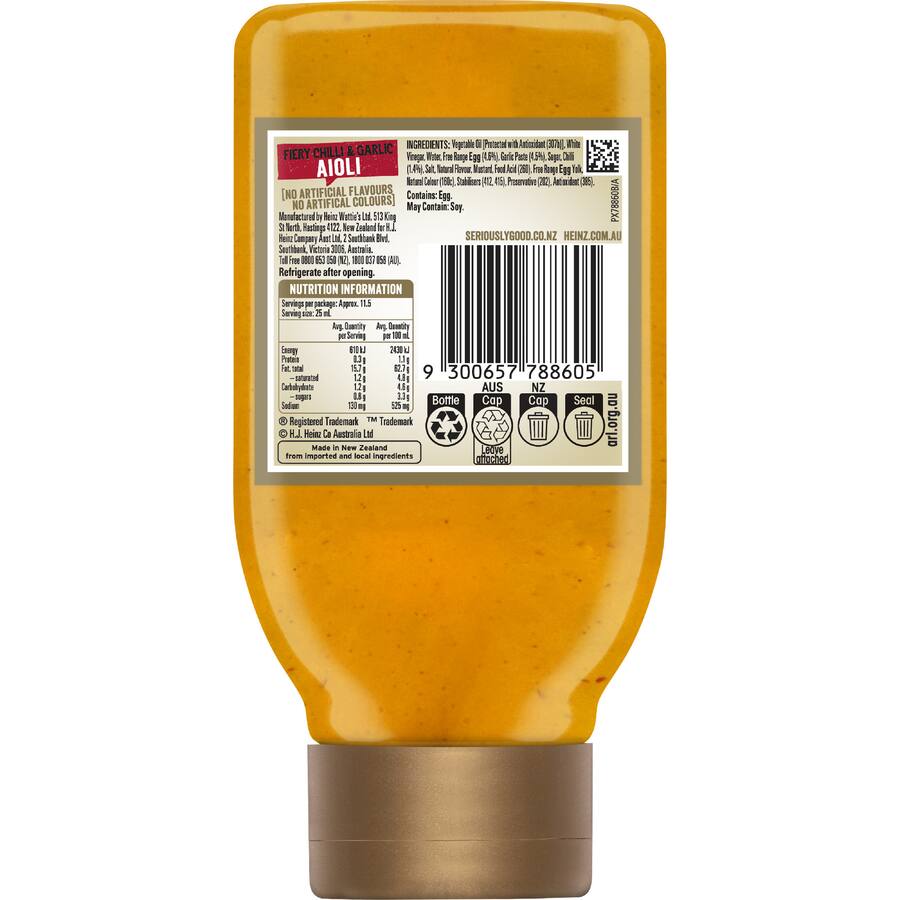 Heinz Seriously Good Mayonnaise Spicy Fiery Chilli Garlic Aiol - 295mL