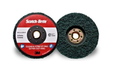 Scotch-Brite Clean & Strip Pro ExtraCut Disc in green, 125mm x 22mm, designed for heavy-duty rust and paint removal.