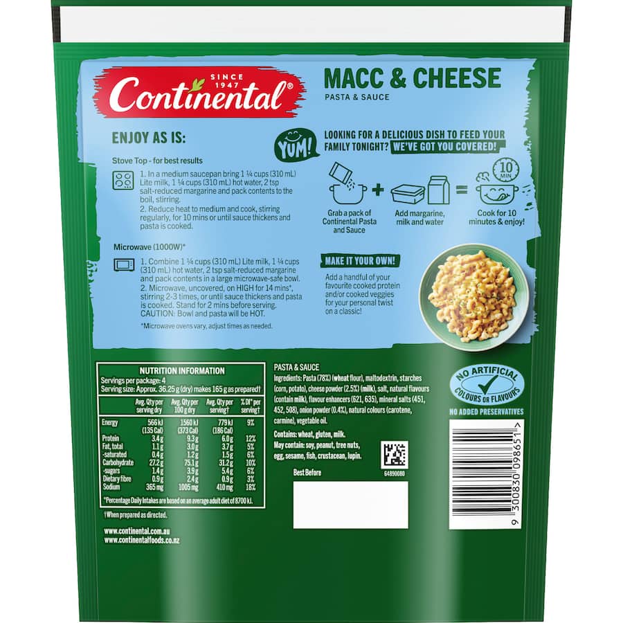 Continental Pasta & Sauce Macc & Cheese - 145g