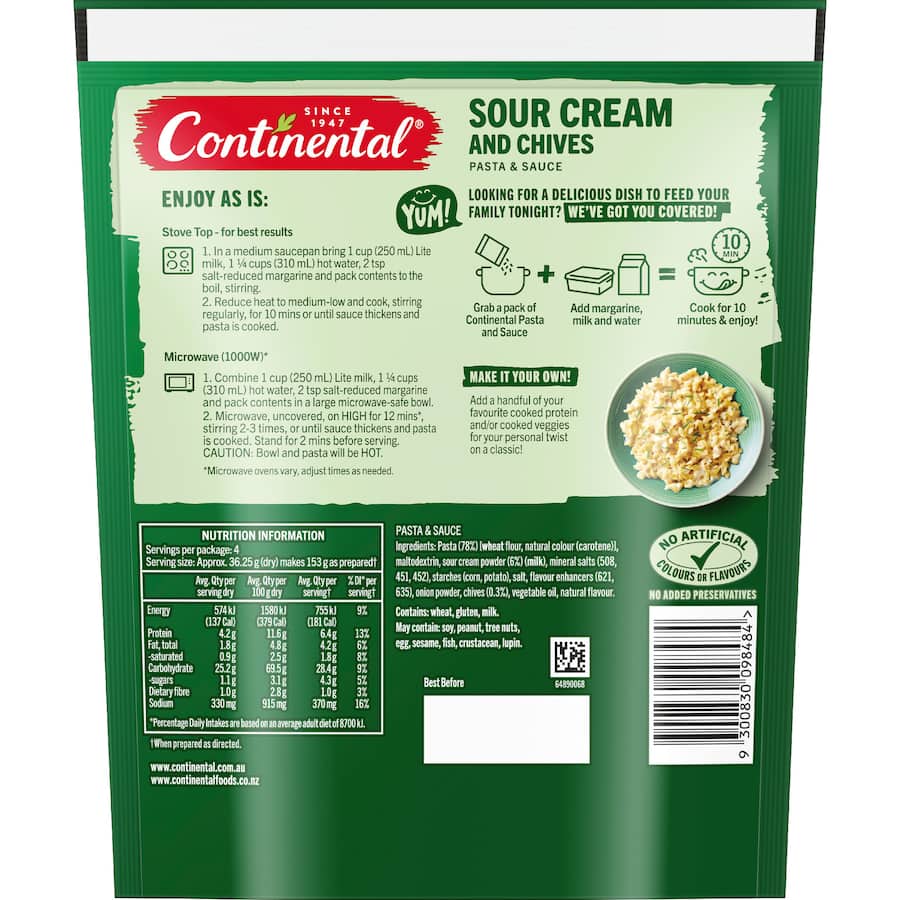 Continental Pasta & Sauce Sour Cream & Chives - 145g
