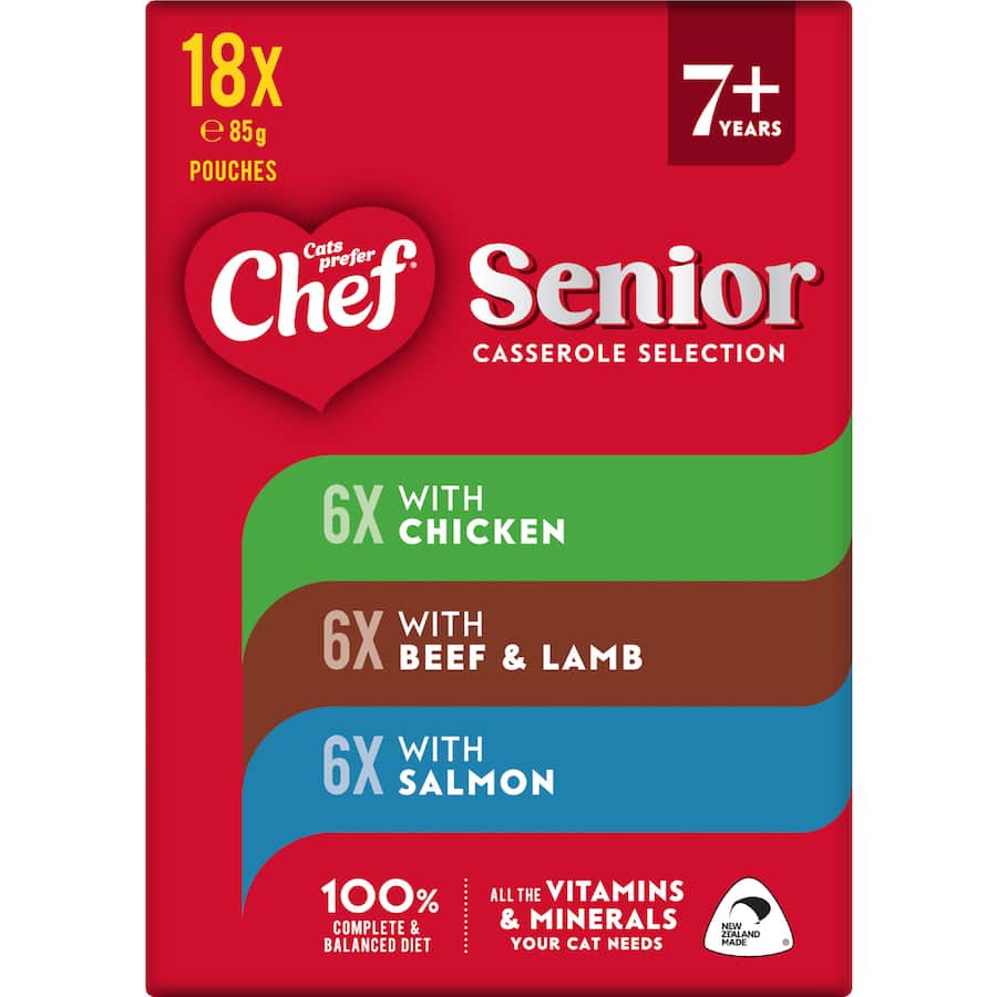 Chef Wet Cat Food Senior Casserole Selection 18 pack 1530g