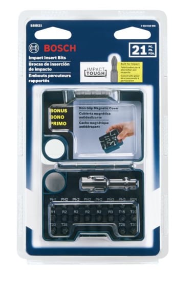 21-piece Bosch impact screwdriver bit set with durable, precision bits for versatile fastening and easy bit changes.
