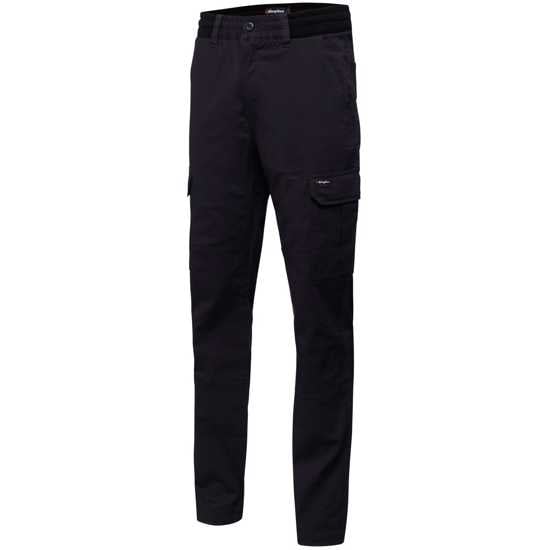 Black KingGee Ripstop Rib Comfort Waist Pants, size 112, featuring durable fabric, comfort waistband, and multiple utility pockets.