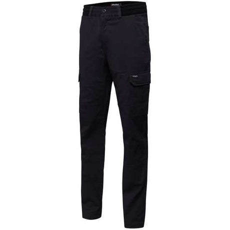 Black KingGee Ripstop Rib Comfort Waist Pants, size 97, featuring a comfort waistband and durable cargo pockets for work.