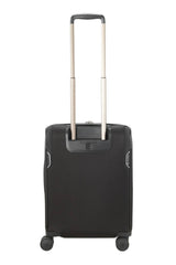 Compact black carry-on luggage with expandable design, USB port, 8 wheels, and padded laptop compartment for seamless travel.