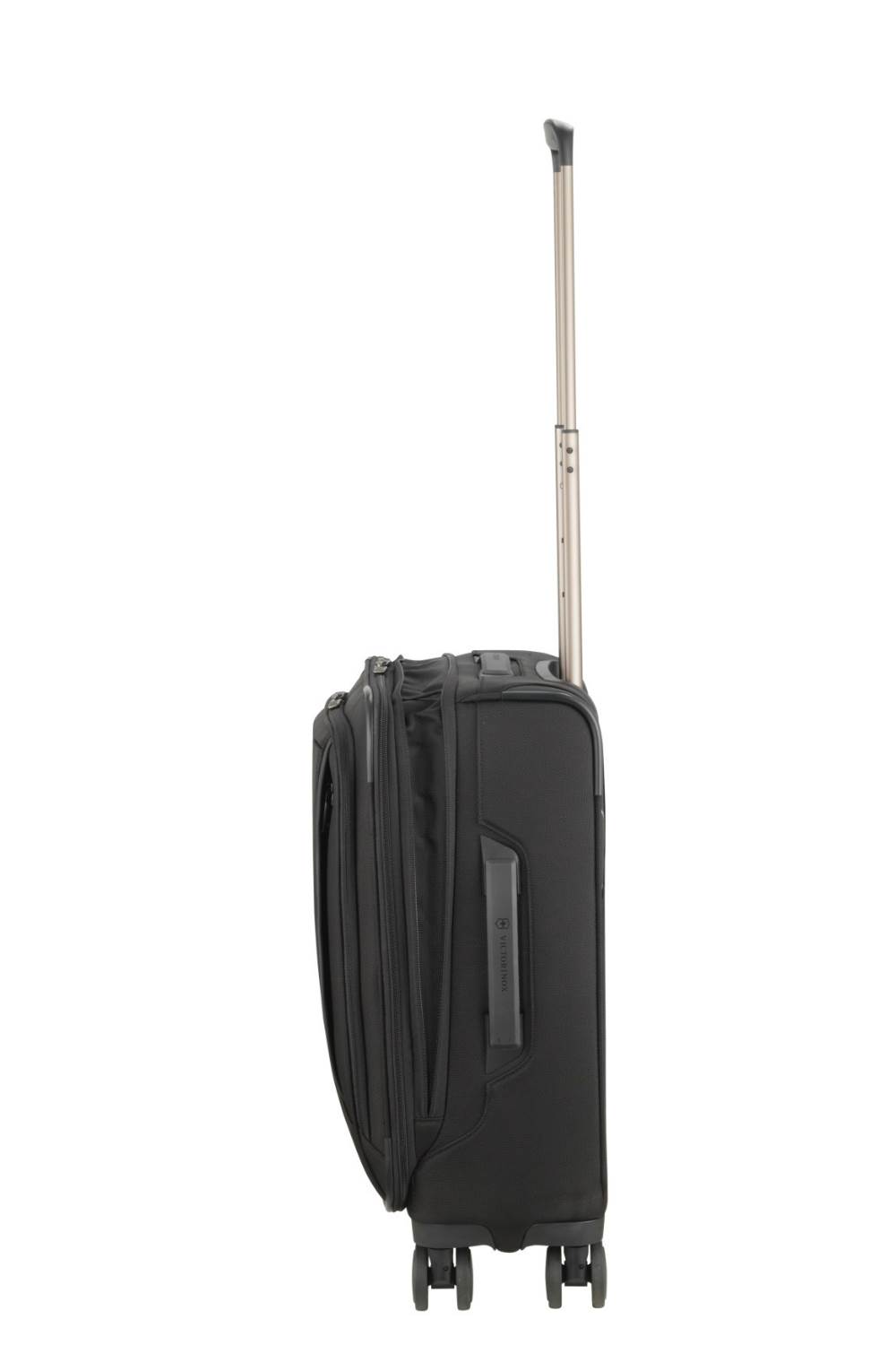 Sleek black expandable carry-on luggage with 15.4'' laptop compartment and USB port for tech-savvy travelers.