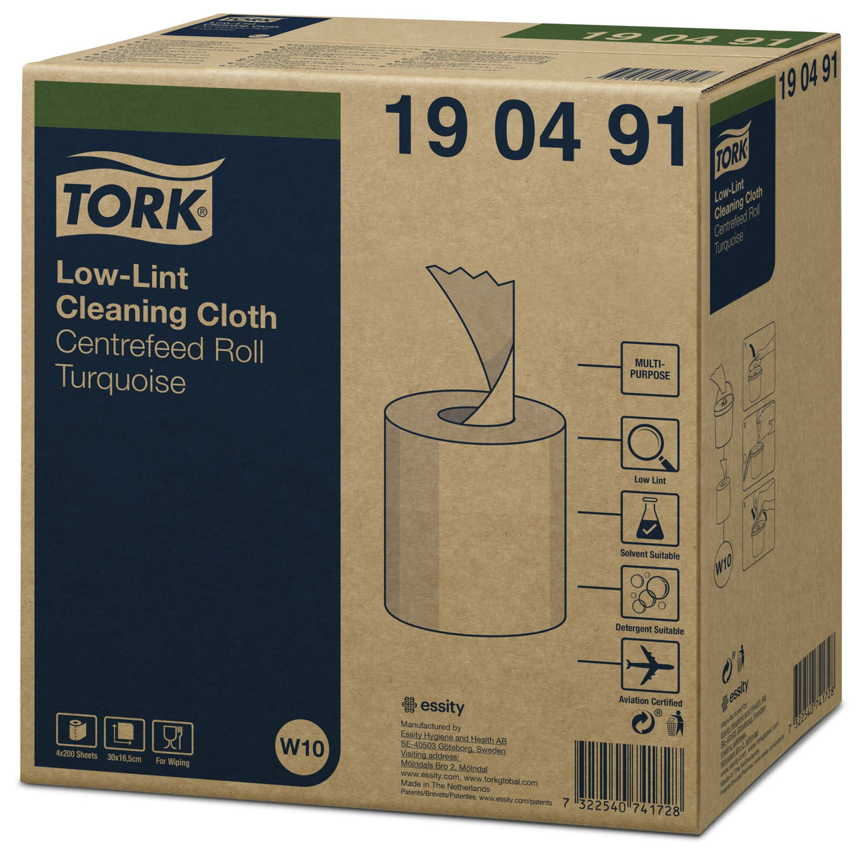 Tork W10 Low Lint Cleaning Cloth Bucket Refill 200 Wipes/Roll (Case of 4 Rolls)