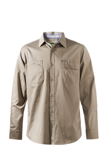 FXD, Cotton Stretch Work Shirt, LSH-1 (Each) - Khaki - Size: 2XL