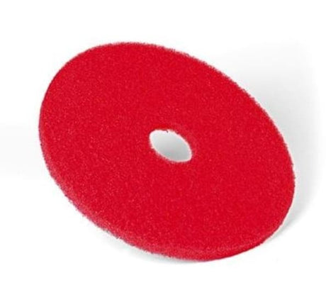 3M Red Buffer Pad 5100, 16", 5-pack for spray buffing; cleans damp, buffs dry, ideal for light-duty floor care.