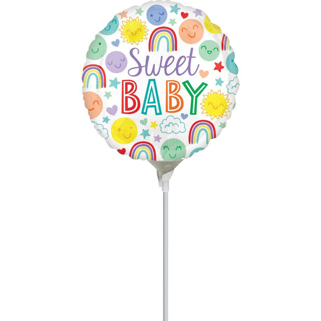 Foil balloon featuring adorable baby-themed icons, perfect for baby showers and gender reveal parties, 22cm in size.