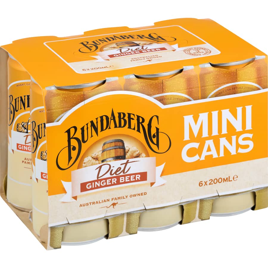 Bundaberg Diet Ginger Beer  Cans 6 x 200mL