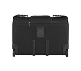 Wheeled garment sleeve in black, featuring hanger clamp, storage cubes, and smooth wheels for effortless travel.