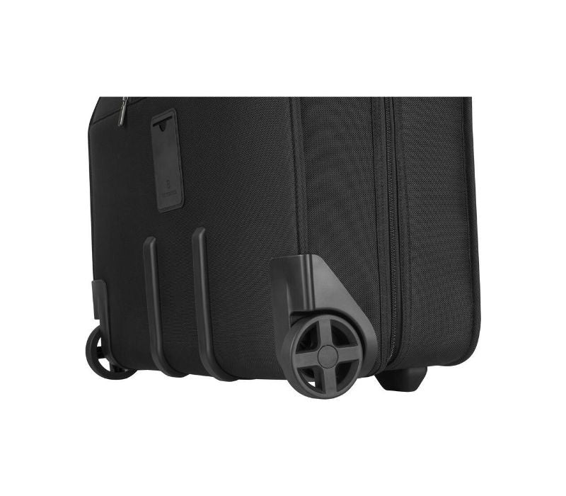 Victorinox Werks 6.0 Wheeled Garment Sleeve in black designed for wrinkle-free travel with secure storage and smooth gliding wheels.