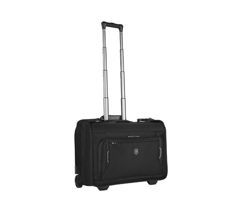 Victorinox Werks 6.0 Wheeled Garment Sleeve in black, designed to keep clothes wrinkle-free with organized storage and easy mobility.