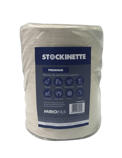 Premium 3.5kg white stockinette cleaning cloth roll, soft 100% cotton ideal for car detailing, kitchens, medical, and fishing.