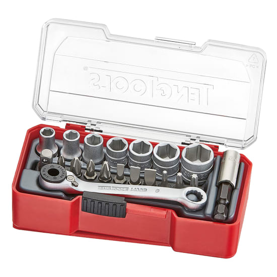 Teng 20 Piece 1/4" Drive Socket Set featuring 5.5-13mm hexagon sockets, chrome vanadium steel, and mini ratchet in a sturdy organizer.