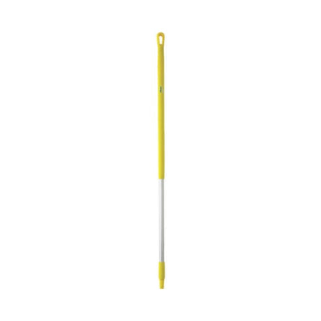 Vikan Aluminium Handle in yellow, 1310mm long, ergonomic design with comfortable grip, ideal for use in colour-coded cleaning systems.