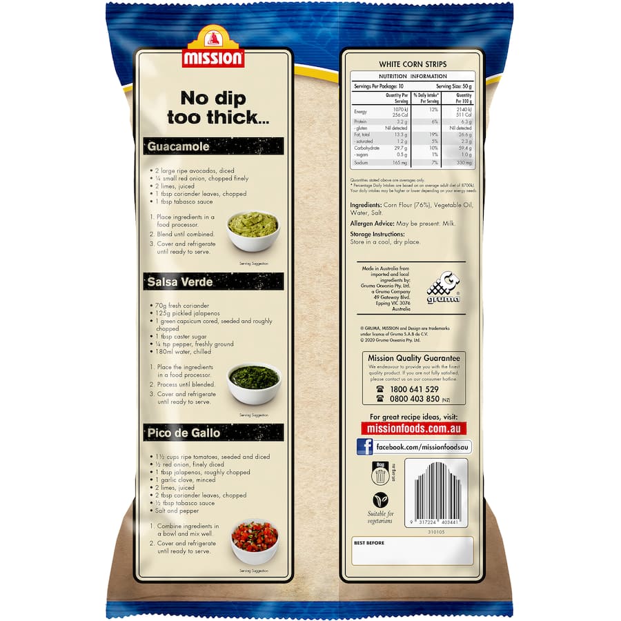 Mission Corn Chips Deli Style White Corn Strips Packet 500g