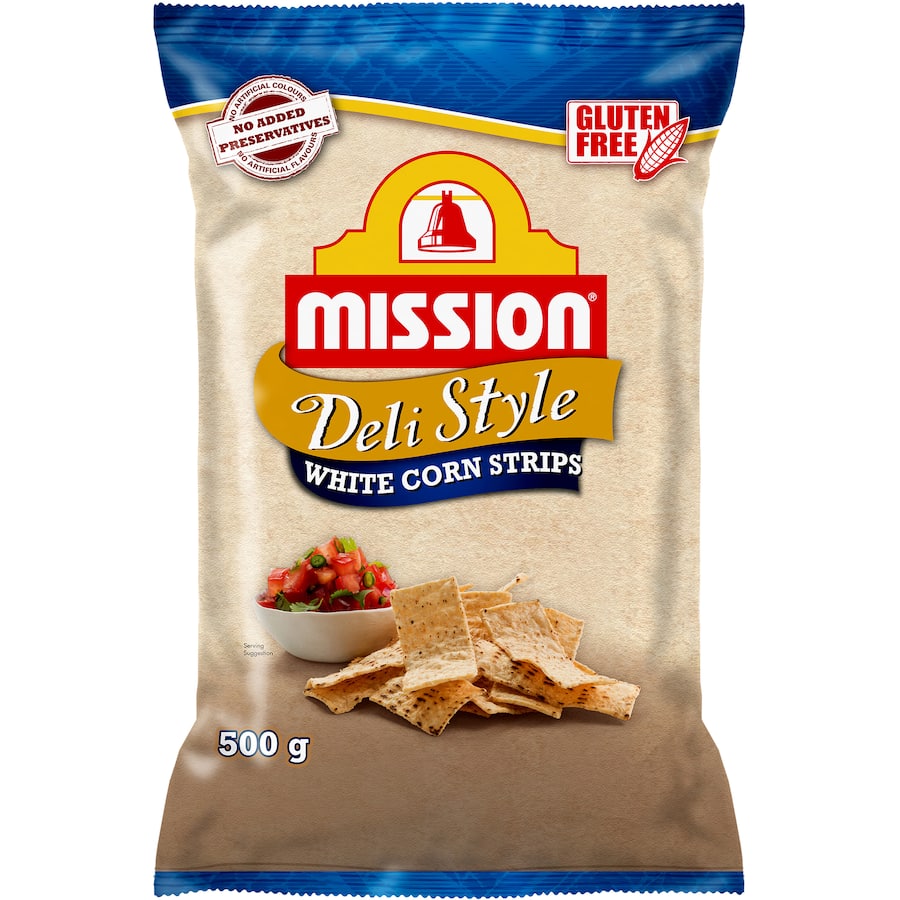 Mission Corn Chips Deli Style White Corn Strips Packet 500g