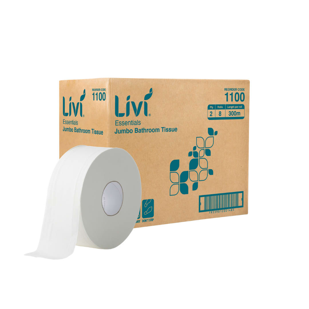 2 Ply Toilet Paper Jumbo Roll 300 Metres (Carton of 8) - Livi Essentials
