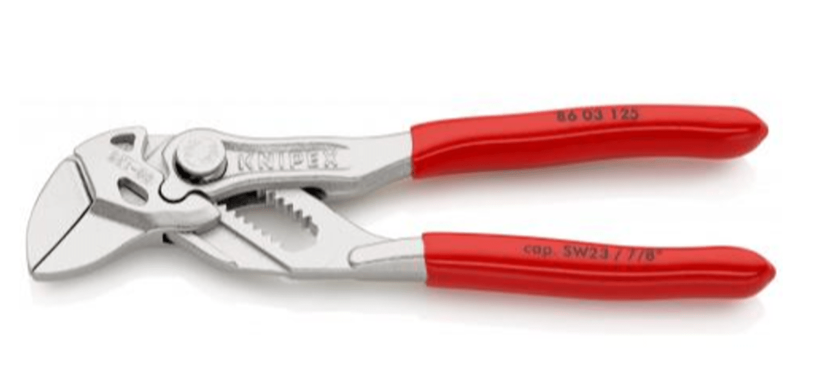 Knipex 125mm pliers wrench with smooth jaws for damage-free grip, perfect for chrome fittings and versatile adjustments.