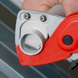 Knipex Pipe Cutters with ergonomic handle for precise cutting of plastic and rubber hoses up to 25 mm, featuring durable blades.