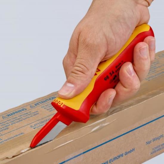 Knipex VDE 1000V cable knife with ergonomic handle, durable blade, and safety features for precise electrical work.