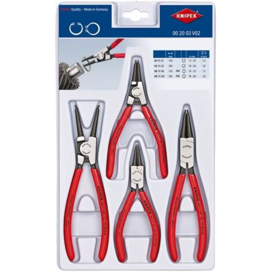 Knipex Circlip Plier Set of 4, 325mm pliers for internal and external circlips, in sturdy plastic storage case.