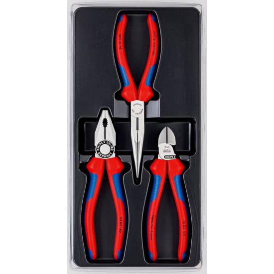 Knipex Tool Kit - Assembly Set in a plastic tray with transparent lid, featuring durable pliers with comfortable grips.