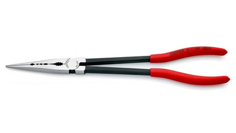 Knipex 280mm long reach assembly pliers with slim tips for precise gripping in tight spaces, ideal for automotive and mechanical tasks.