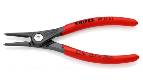 Knipex Precision External Circlip Pliers featuring non-slip handles, 10-25mm gripping range, and durable chrome vanadium steel construction.